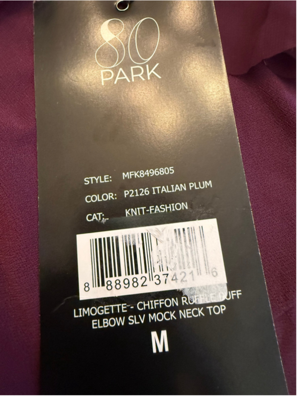 80 Park Burgundy Ruffle Blouse Size M NWT - Picture 8 of 12